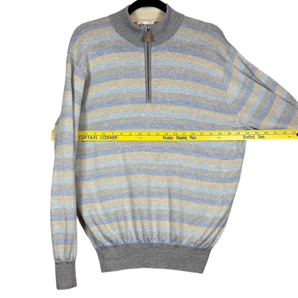 PETER MILLAR Men's 1/4 Zip Wool Linen Sweater, Striped, Size L - Picture 3 of 10